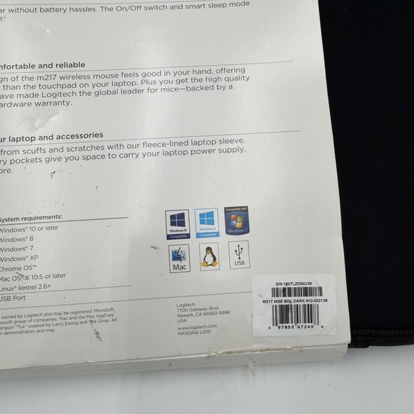 Logitech Wireless Mouse M217 Black 16" Laptop Sleeve Bundle 910-002138 - Picture 14 of 16
